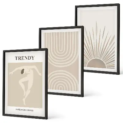 Fotowand met abstracte boho posters in pasteltinten