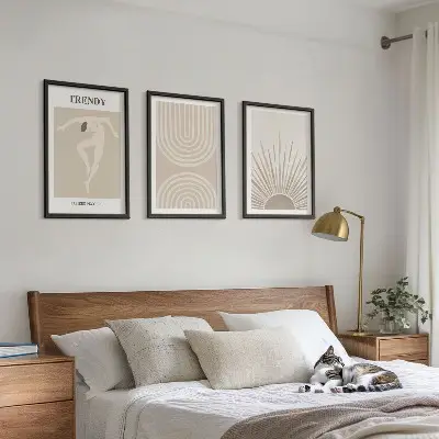 Fotowand met abstracte boho posters in pasteltinten