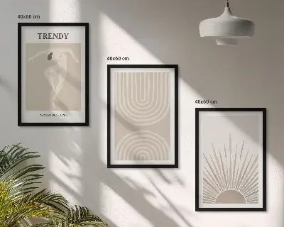 Fotowand met abstracte boho posters in pasteltinten