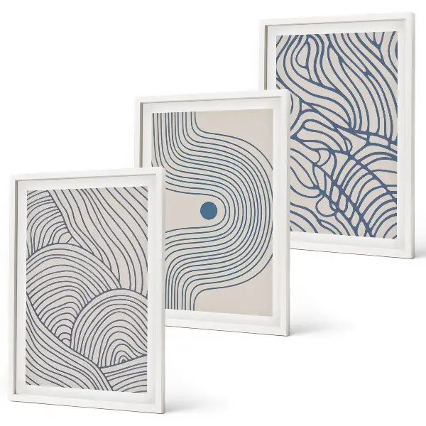 Wanddecoratieset schilderijen met abstracte lijnen, golven en vormen
