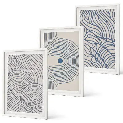 Wanddecoratieset schilderijen met abstracte lijnen, golven en vormen