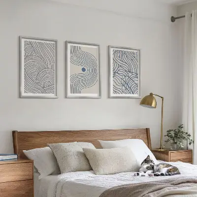 Wanddecoratieset schilderijen met abstracte lijnen, golven en vormen