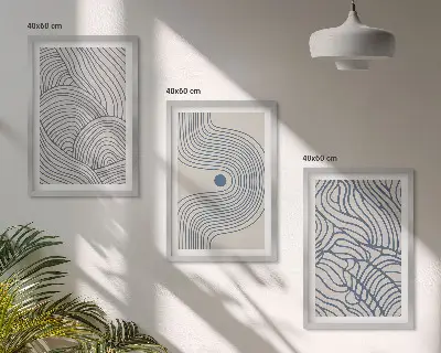 Wanddecoratieset schilderijen met abstracte lijnen, golven en vormen