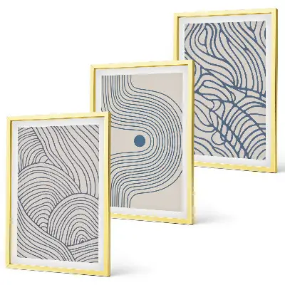 Wanddecoratieset schilderijen met abstracte lijnen, golven en vormen