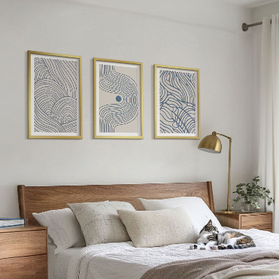 Wanddecoratie set schilderijen Abstrakcyjne linie fale kształty