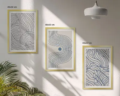 Wanddecoratieset schilderijen met abstracte lijnen, golven en vormen