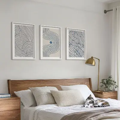 Wanddecoratieset schilderijen met abstracte lijnen, golven en vormen