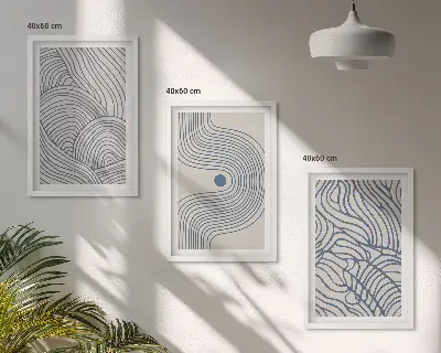 Wanddecoratieset schilderijen met abstracte lijnen, golven en vormen
