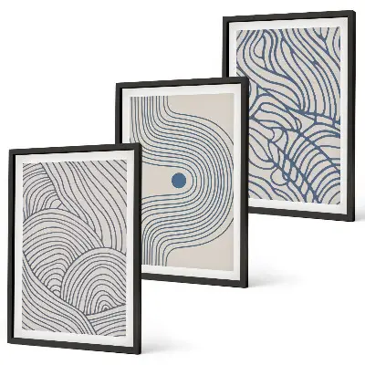 Wanddecoratieset schilderijen met abstracte lijnen, golven en vormen