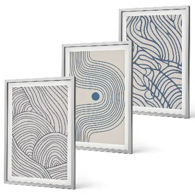 Wanddecoratieset schilderijen met abstracte lijnen, golven en vormen