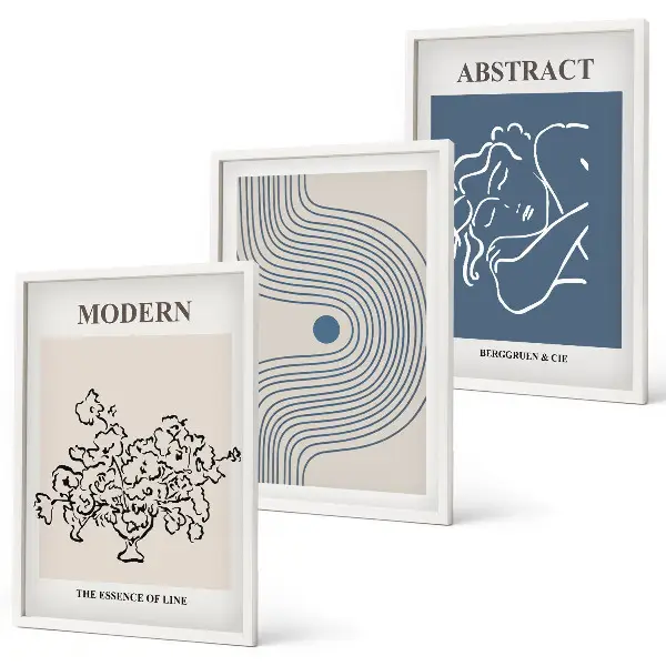 Set wanddecoratie met abstracte lijntekeningen van bloemen posters