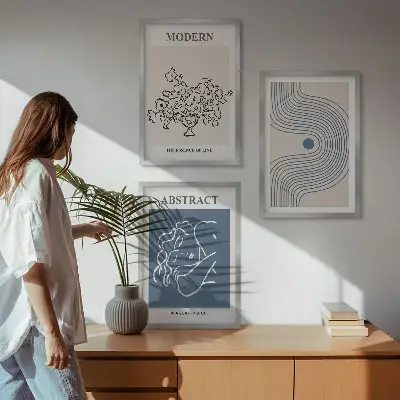 Set wanddecoratie met abstracte lijntekeningen van bloemen posters