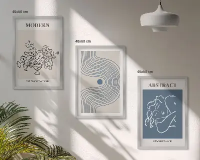 Set wanddecoratie met abstracte lijntekeningen van bloemen posters
