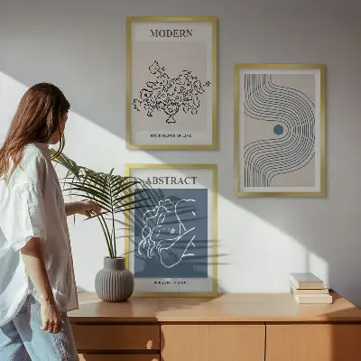 Set wanddecoratie met abstracte lijntekeningen van bloemen posters