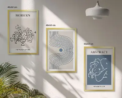 Set wanddecoratie met abstracte lijntekeningen van bloemen posters