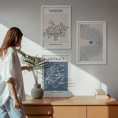 Set wanddecoratie met abstracte lijntekeningen van bloemen posters