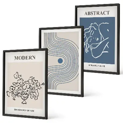 Set wanddecoratie met abstracte lijntekeningen van bloemen posters