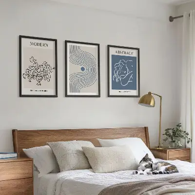 Set wanddecoratie met abstracte lijntekeningen van bloemen posters