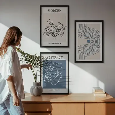 Set wanddecoratie met abstracte lijntekeningen van bloemen posters