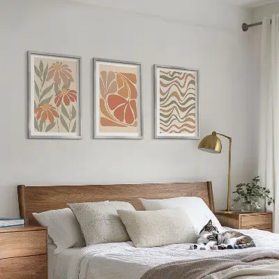 Wanddecoratieset met schilderijen abstracte pastelkleurige bloemen