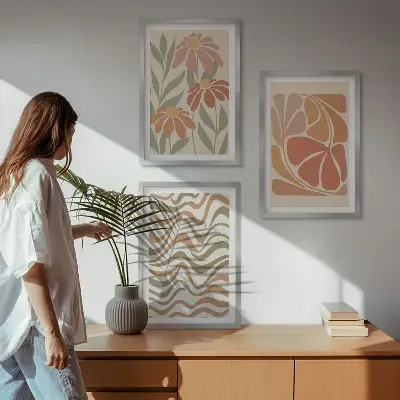 Wanddecoratieset met schilderijen abstracte pastelkleurige bloemen