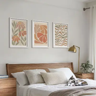 Wanddecoratieset met schilderijen abstracte pastelkleurige bloemen