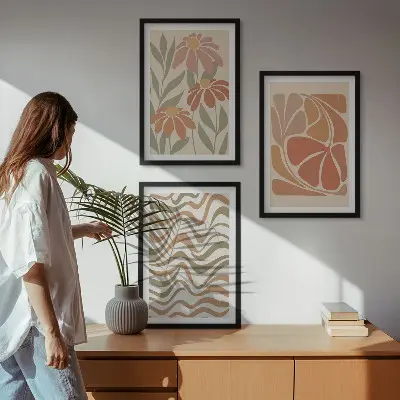 Wanddecoratieset met schilderijen abstracte pastelkleurige bloemen
