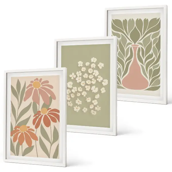 Set wanddecoratie met schilderijen met florale boho motieven
