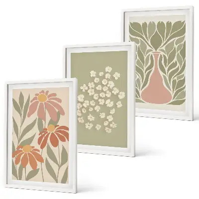 Set wanddecoratie met schilderijen met florale boho motieven