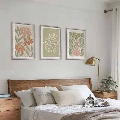 Set wanddecoratie met schilderijen met florale boho motieven