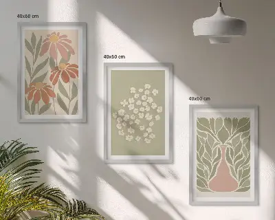 Set wanddecoratie met schilderijen met florale boho motieven