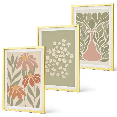 Set wanddecoratie met schilderijen met florale boho motieven