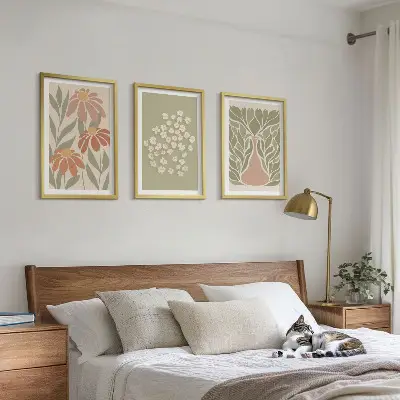 Set wanddecoratie met schilderijen met florale boho motieven