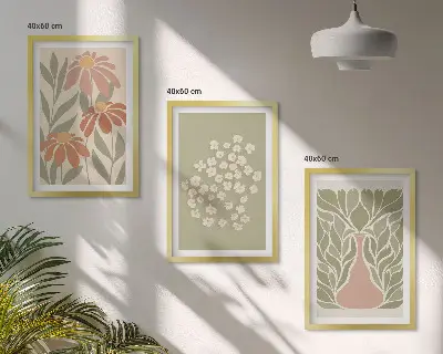 Set wanddecoratie met schilderijen met florale boho motieven