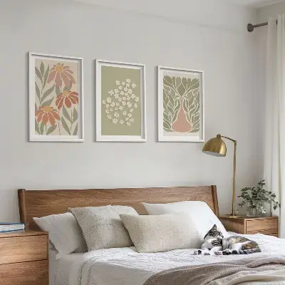 Set wanddecoratie met schilderijen met florale boho motieven