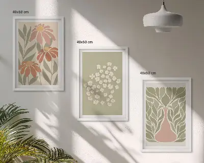 Set wanddecoratie met schilderijen met florale boho motieven