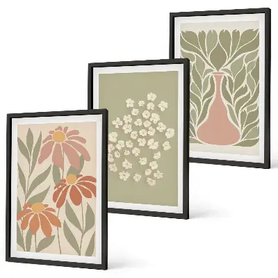 Set wanddecoratie met schilderijen met florale boho motieven