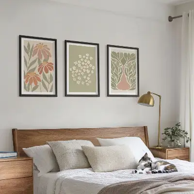 Set wanddecoratie met schilderijen met florale boho motieven