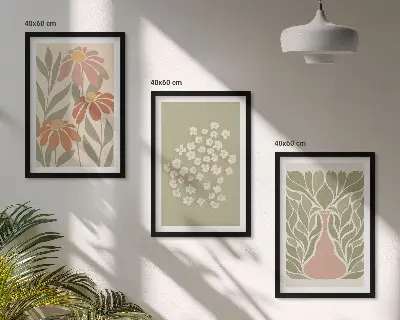 Set wanddecoratie met schilderijen met florale boho motieven