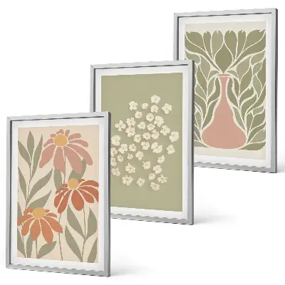 Set wanddecoratie met schilderijen met florale boho motieven