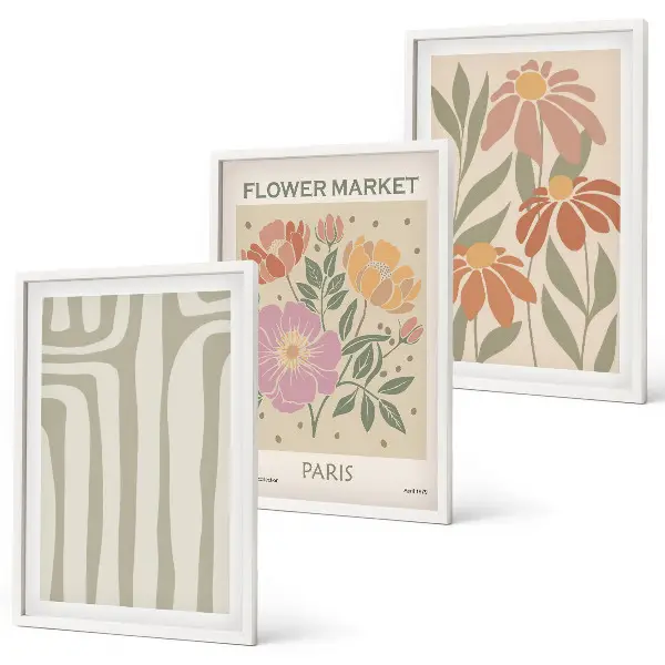 Wanddecoratieset met botanische schilderijen in minimalistische Parijse stijl