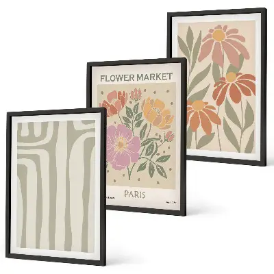 Wanddecoratieset met botanische schilderijen in minimalistische Parijse stijl