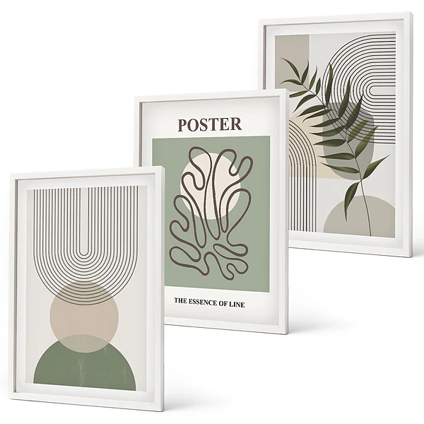 Set wanddecoratie met schilderijen met geometrische botanische patronen