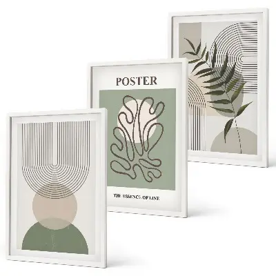 Set wanddecoratie met schilderijen met geometrische botanische patronen
