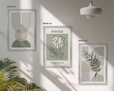 Set wanddecoratie met schilderijen met geometrische botanische patronen