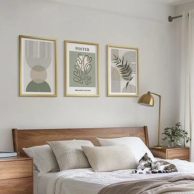 Set wanddecoratie met schilderijen met geometrische botanische patronen