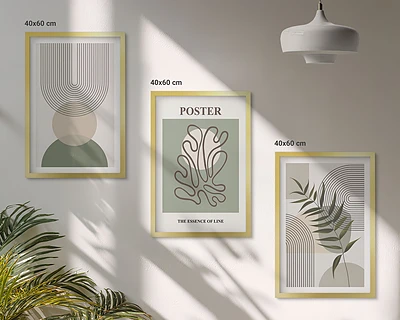 Set wanddecoratie met schilderijen met geometrische botanische patronen