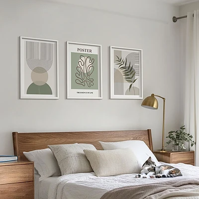 Set wanddecoratie met schilderijen met geometrische botanische patronen