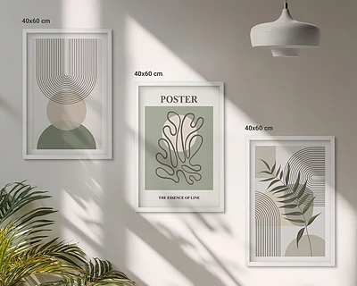Set wanddecoratie met schilderijen met geometrische botanische patronen