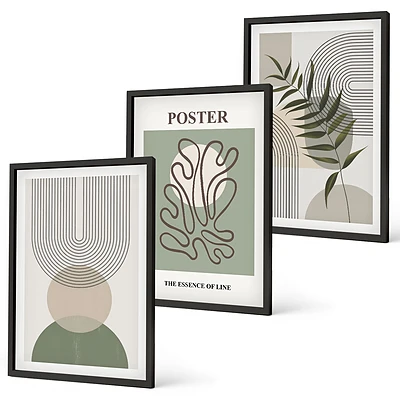 Set wanddecoratie met schilderijen met geometrische botanische patronen